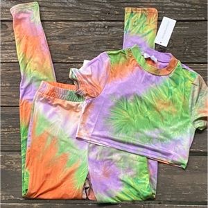 New Hot & Delicious Tie Dye Two Piece Crop Top Pant Set Sz M